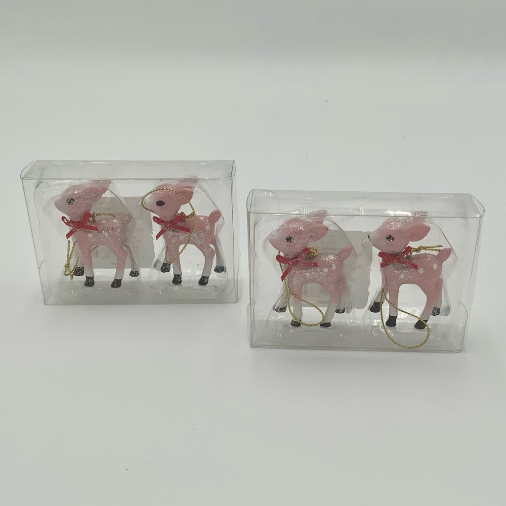 Pink Deer Ornaments with Red Bows